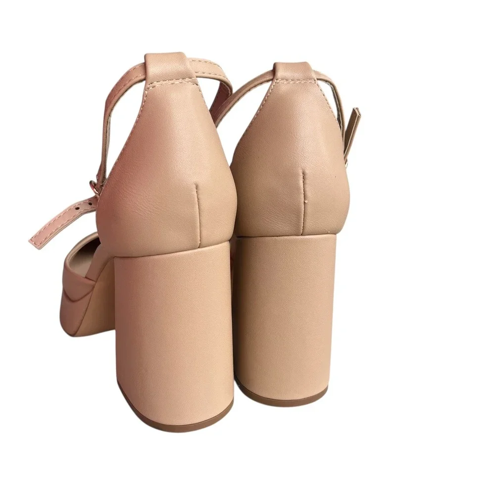 DREAM PAIRS Women Sz 8.5 Beige Platform Chunky Heels Ankle Strap Mary Jane Shoes